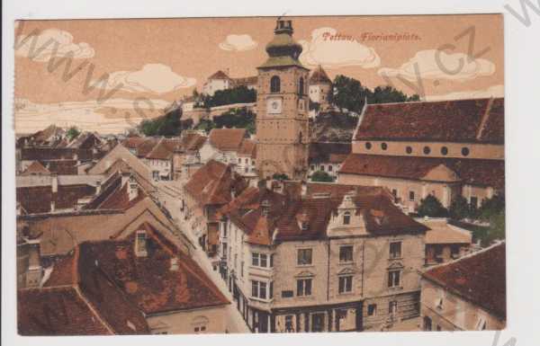  - Bečov nad Teplou (Pettau) - Florianiplatz, kolorovaná, Karlovy Vary
