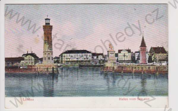  - Německo - Lindau - přístav, plastická karta, kolorovaná, DA