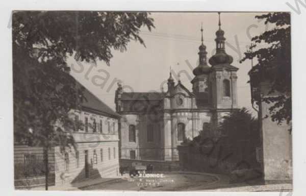  - Zlonice (Kladno), kostel, automobil, kůň, Foto-Fon Praha