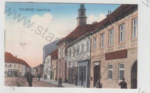  - Uhlířské Janovice (Kutná hora), náměstí, pohled ulicí, kolorovaná