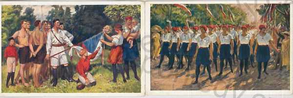  - 2 ks pohlednic: Sokol, 8. slet, 1926, kresba, barevná: Blažek