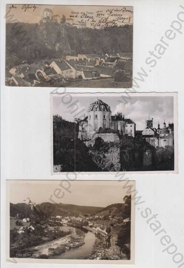  - 3x Vranov nad Dyjí (Frain a.d. Thaya) - Znojmo, zámek, částečný záběr města, celkový pohled