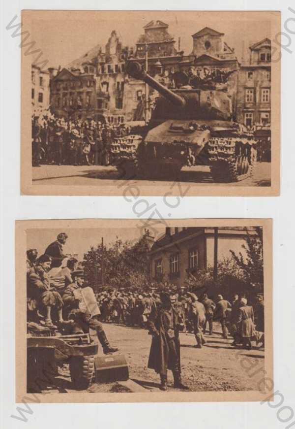 - 2x vojenství, tank, voják, květen 1945, osvobození