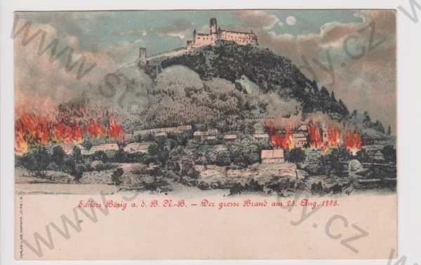  - Bezděz (Bösig) - hrad, požár 1898, DA, kolorovaná