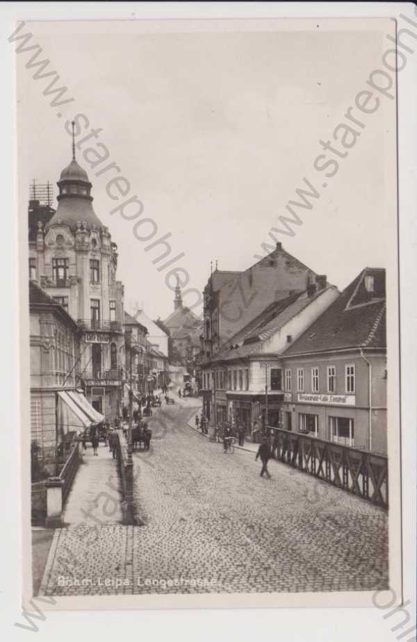  - Česká Lípa (Leipa) - Dlouhá ulice, restaurace, kůň, most