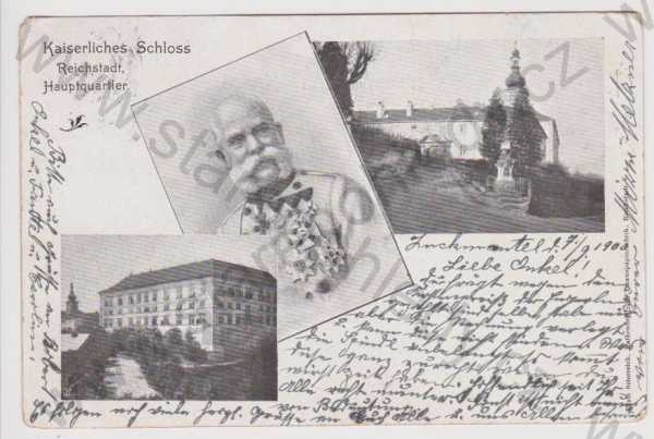  - Zákupy (Reichstadt) - zámek, František Josef I., koláž, DA