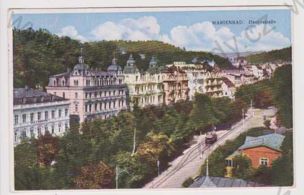  - Mariánské Lázně (Marienbad) - Hlavní třída, TRAMVAJ, kolorovaná