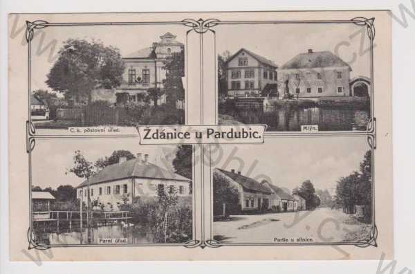  - Ždánice (Pardubice) - pošta, mlýn, farní úřad, partie u silnice, koláž
