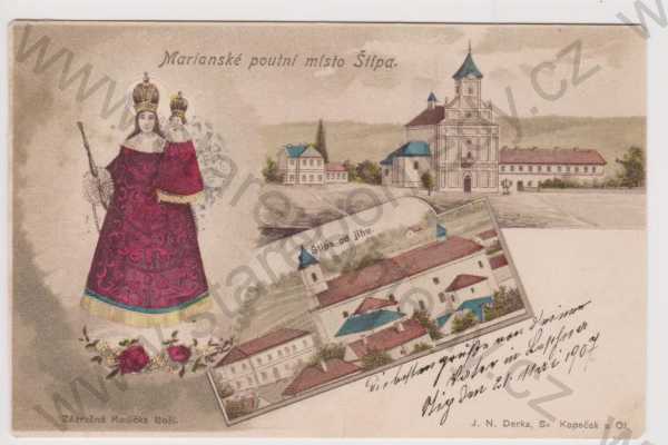  - Štípa - mariánské poutní místo - kostel, Panna Marie, litografie, DA, koláž, kolorovaná