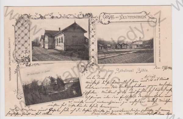 - Nový Jičín (Neutitschein) - nádraží, kostel, Schulinsel Söhle, DA, koláž