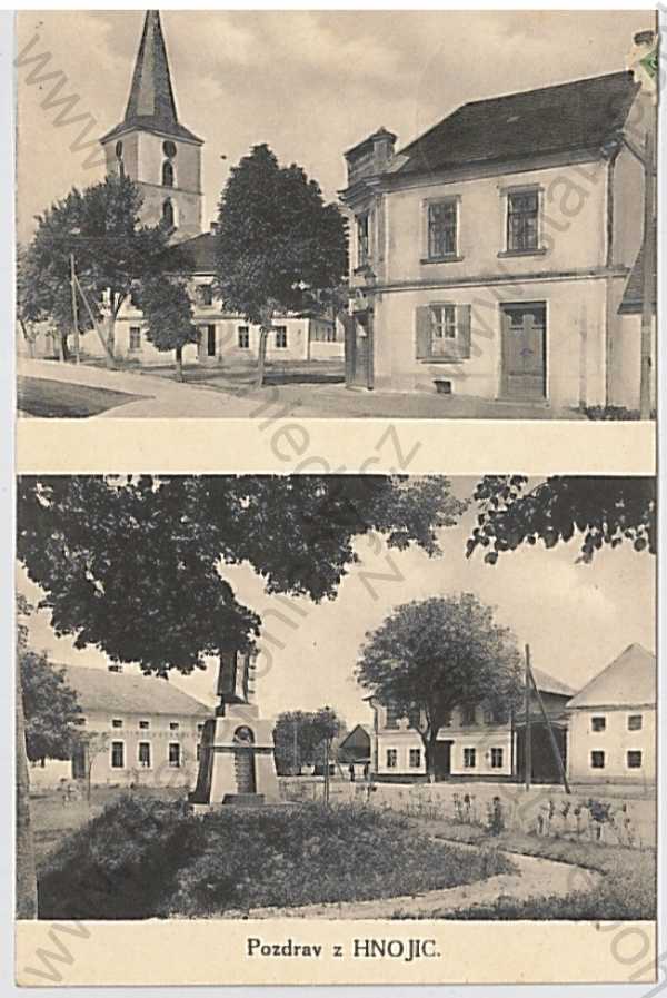  - Hnojice (Olomouc - Olmütz), více záběrů: kostel, náměstí, pomník