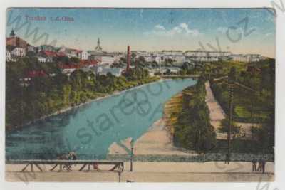  - Těšín (Teschen), řeka, částečný záběr města, kolorovaná
