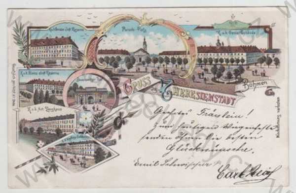  - Terezín (Theresienstadt) - Litoměřice, více záběrů, náměstí, brána, kolorovaná, koláž, DA