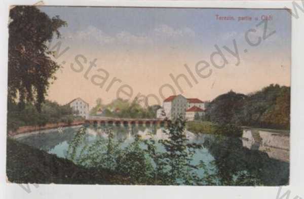  - Terezín (Litoměřice), partie, Ohře, most, kolorovaná