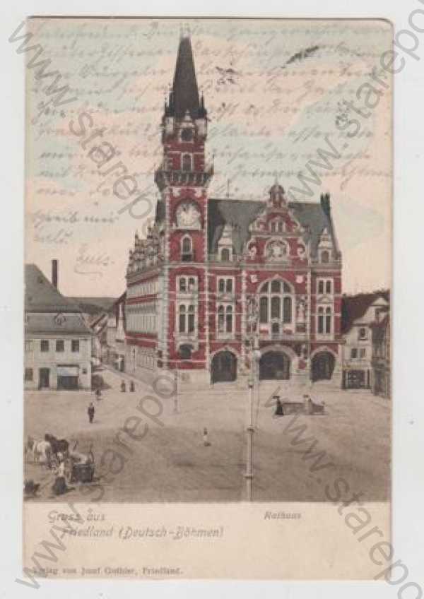  - Frýdlant (Friedlant) - Liberec, náměstí, radnice, kůň, povoz, DA