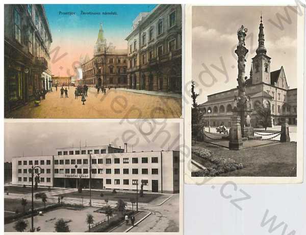  - 3x pohlednice: Prostějov, finanční úřad, náměstí, kostel