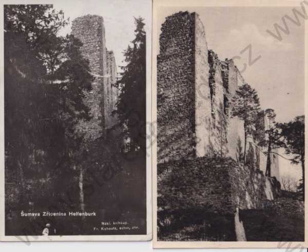  - 2x pohlednice: Helfenburk (Strakonice), zřícenina hradu