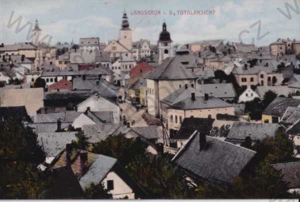  - Lanškroun (Ústí nad Orlicí), částečný záběr města, litografie, kolorovaná