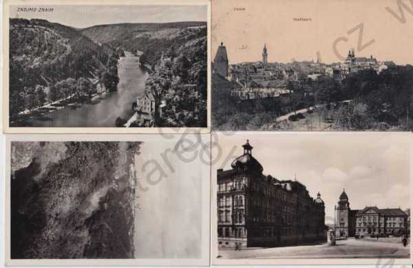  - 4x pohlednice: Znojmo - Znaim, náměstí, celkový pohled, Grafo Čuda Holice, Bromografia