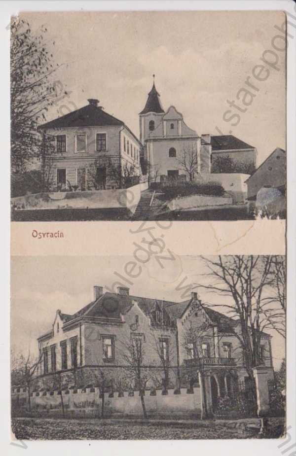  - Osvračín (Wostratschin) - razítko poštovna Osvračín, kostel, zámek 