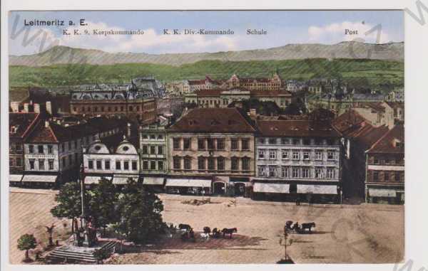  - Litoměřice (Leitmeritz) - velitelství, škola, pošta, kůň, náměstí, kolorovaná