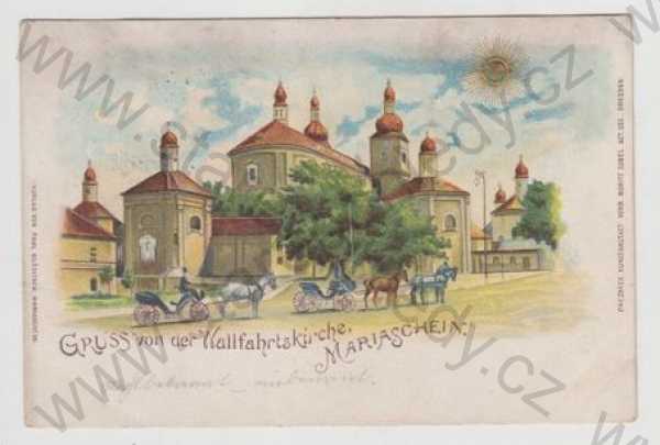  - Bohosudov (Mariaschein) - Teplice, kostel, kůň, kočár, kolorovaná, DA