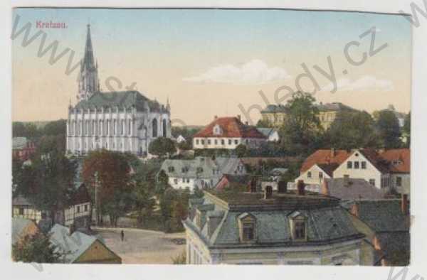  - Chrastava (Kratzau) - Liberec, částečný záběr města, kostel, kolorovaná