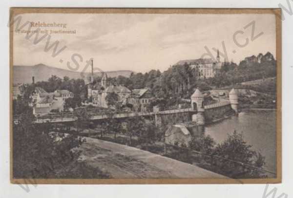  - Liberec (Reichenbrg), částečný záběr města, řeka, most, zlacená