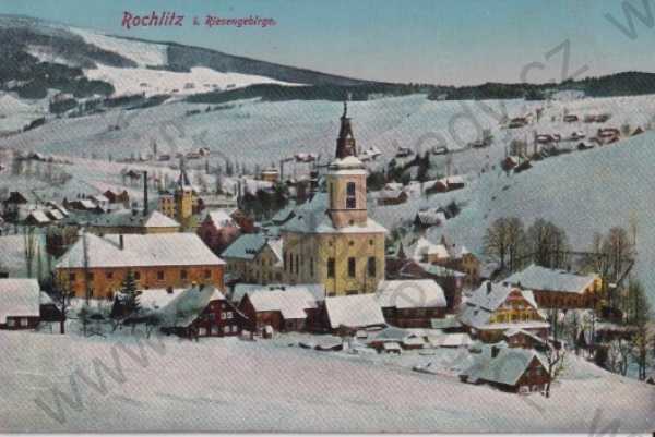 - Rokytnice - Rochlitz (Semily), částečný záběr města, litografie, kolorovaná