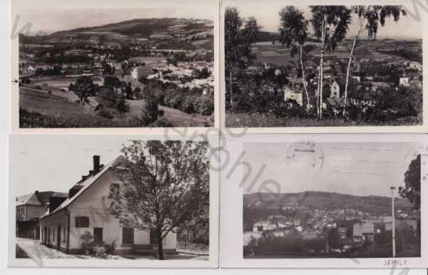  - 4x pohlednice: Semily, pohled na město, rodný dům Riegrův