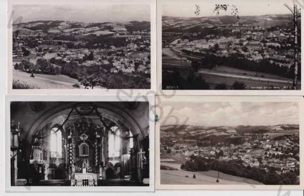  - 4x pohlednice: Semily, pohled na město, kostel