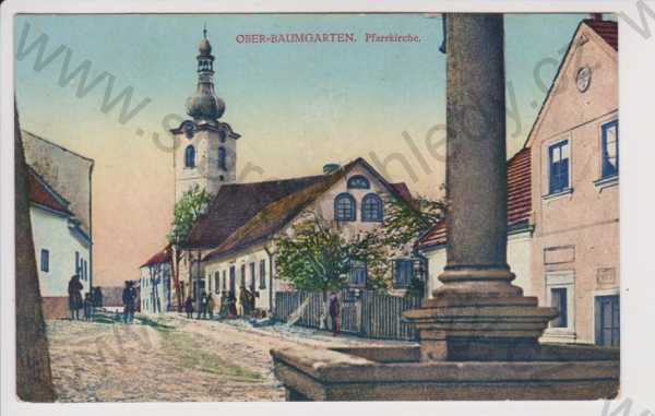  - Horní Pěna (Ober Baumgarten) - střed obce, kostel, kolorovaná