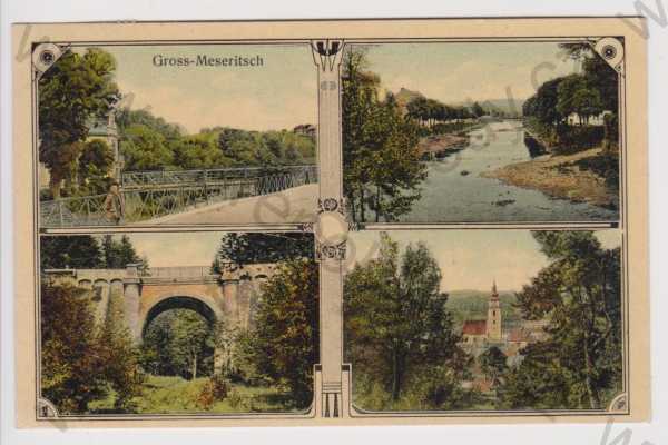  - Velké Meziříčí (Gross Meseritsch) - kostel, viadukt, řeka, koláž, kolorovaná
