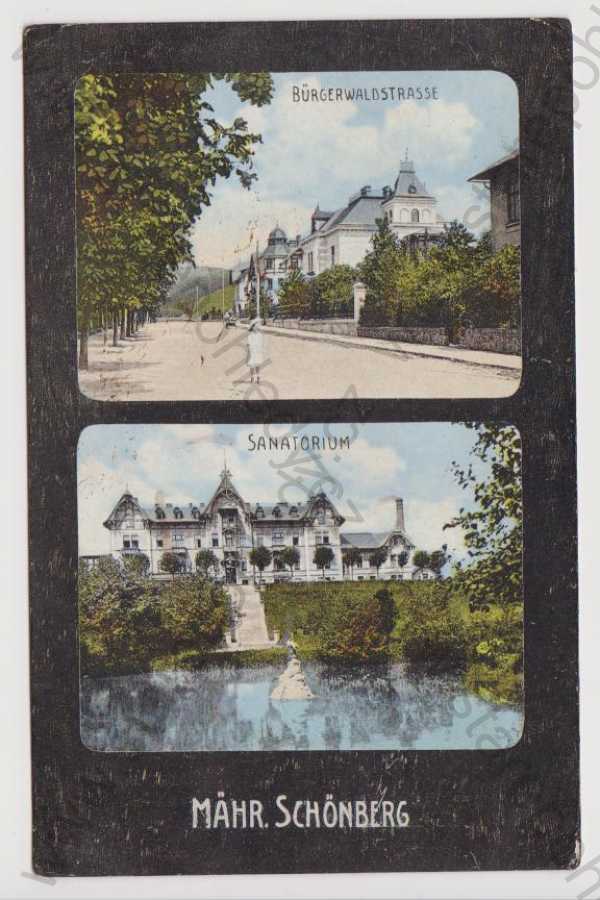  - Šumperk ( Mährisch Schönberg) - Bürgerwaldstrasse, sanatorium, koláž, kolorovaná