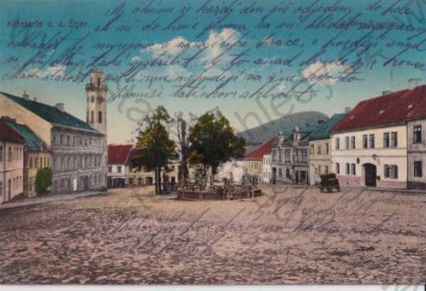  - Klášterec nad Ohří - Klösterle a. d. Eger (Chomutov), náměstí, litografie, kolorovaná