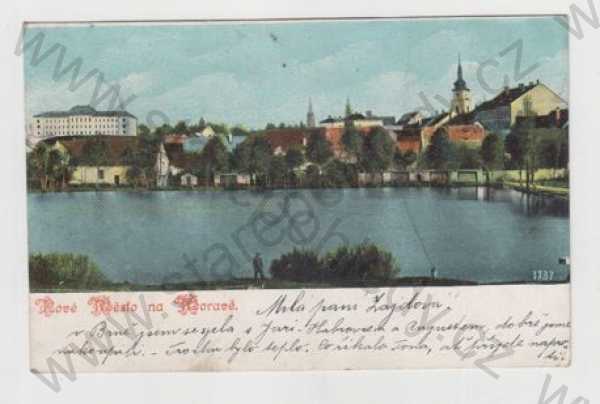  - Nové Město na Moravě (Žďár nad Sázavou), rybník, částečný záběr města, kolorovaná