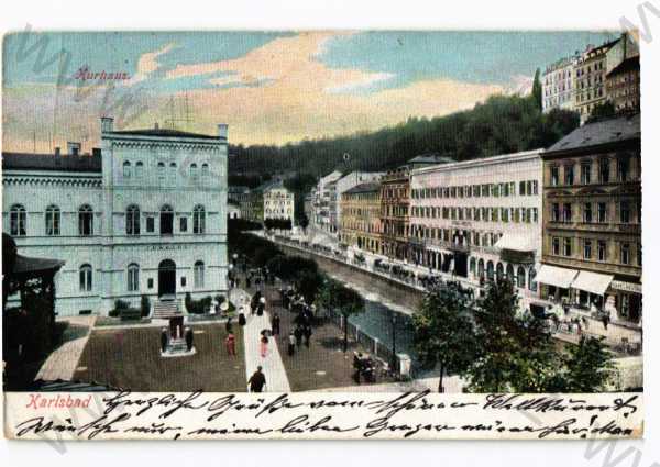  - Karlovy Vary, pohled ulicí, obchody, lázeňský dům, DA