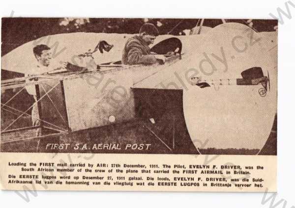  - první poštovní letadlo v Severní Africe, 27. 12. 1911, pilot Evelyn F. Driver
