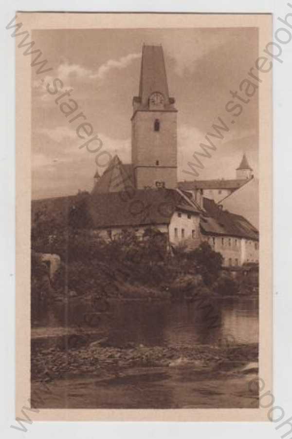  - Rožmberk (Rosenberg) - Český Krumlov, řeka, kostel