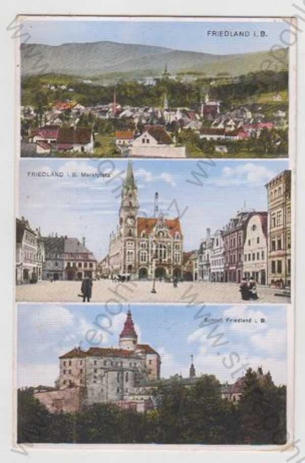  - Frýdlant (Friedlant) - Liberec, více záběrů, celkový pohled, náměstí, zámek, kolorovaná