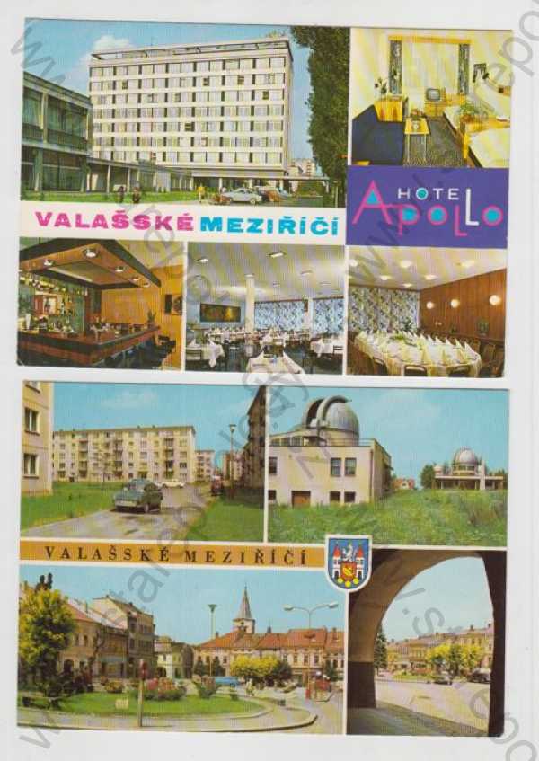  - 2x Valašské Meziříčí (Vsetín), více záběrů, automobil, hotel, bar, restaurace, náměstí