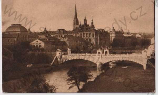  - Plzeň - Pilsen, řeka, most, kostel, panorama