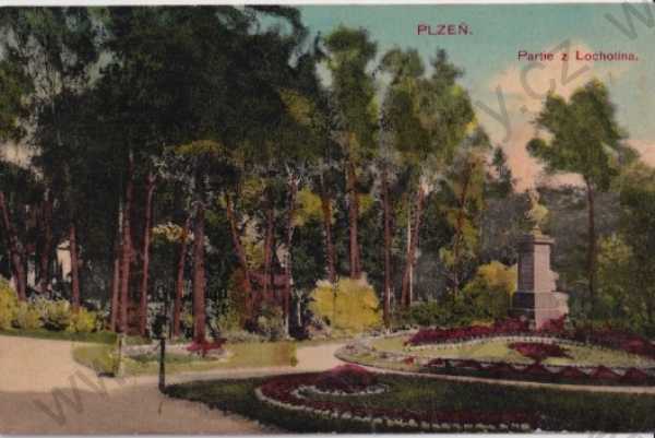  - Plzeň - Pilsen, Lochotín, park, pomník, kolorovaná