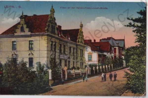  - Česká Lípa - Böhmisch Leipa, ulice císaře Františka Josefa, vily, kolorovaná