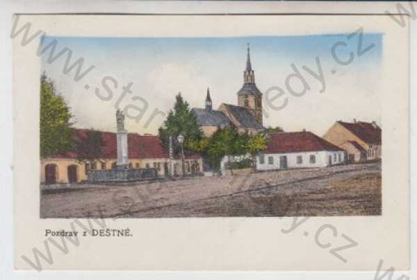  - Deštná (Jindřichův Hradec), náměstí, kostel, kolorovaná
