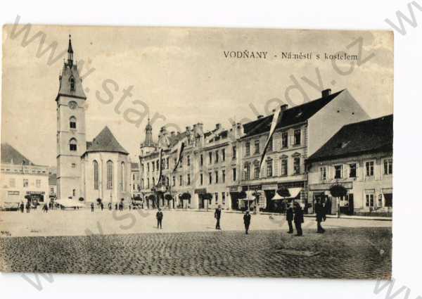  - Vodňany, Strakonice, náměstí, obchody, kostel