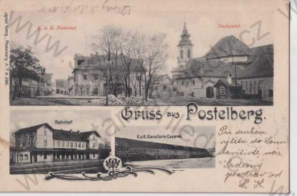  - Postoloprty - Postelberg (Louny) více záběrů: náměstí, kostel, nádraží, kasárna, DA