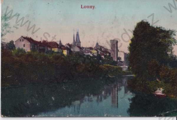  - Louny, částečný záběr města, ksotel, řeka, kolorovaná