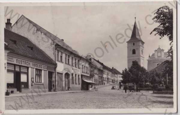  - Černovice (Pelhřimov - Pilgrams), náměstí, kostel, hostinec, obchody, Grafo Čuda Holice