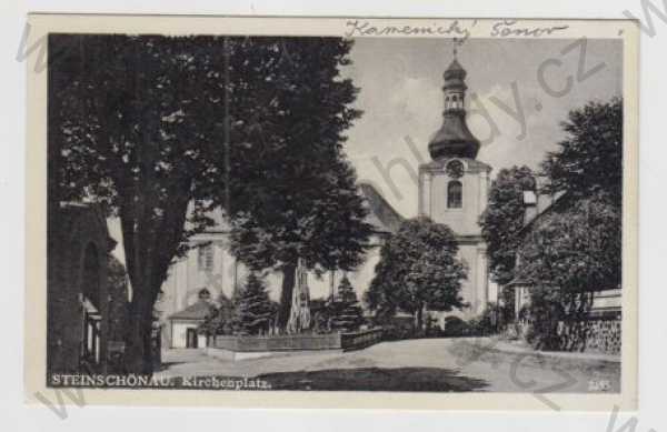  - Kamenický Šenov (Steinschönau) - Česká Lípa, náměstí, kostel